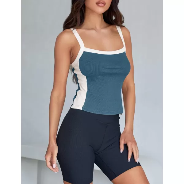 ZESICA Sleeveless Tops for Women Summer Spaghetti Straps Crop Tank Top Ribbed Knit T Shirts Slim Fit Camisole 2024 FashionDustyblue