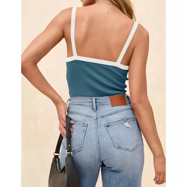 ZESICA Sleeveless Tops for Women Summer Spaghetti Straps Crop Tank Top Ribbed Knit T Shirts Slim Fit Camisole 2024 FashionDustyblue