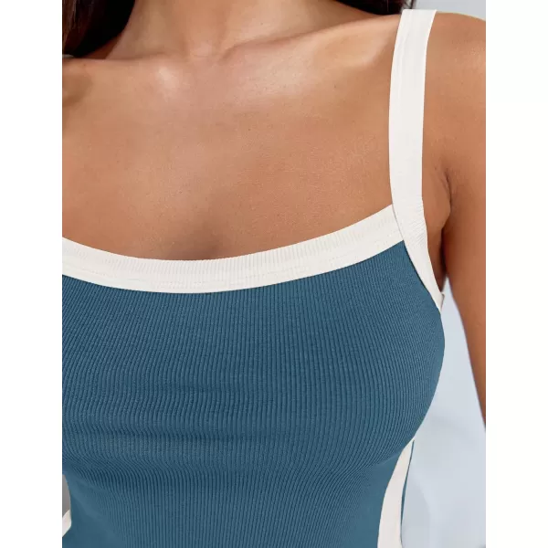 ZESICA Sleeveless Tops for Women Summer Spaghetti Straps Crop Tank Top Ribbed Knit T Shirts Slim Fit Camisole 2024 FashionDustyblue