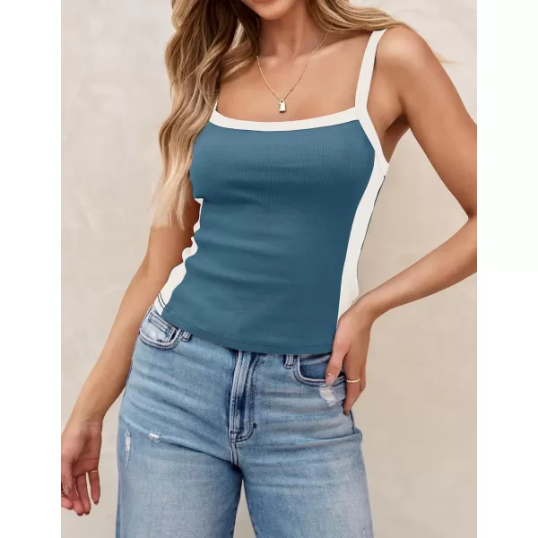ZESICA Sleeveless Tops for Women Summer Spaghetti Straps Crop Tank Top Ribbed Knit T Shirts Slim Fit Camisole 2024 FashionDustyblue