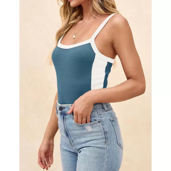 ZESICA Sleeveless Tops for Women Summer Spaghetti Straps Crop Tank Top Ribbed Knit T Shirts Slim Fit Camisole 2024 FashionDustyblue