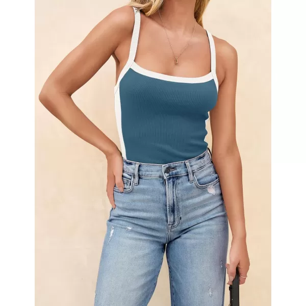 ZESICA Sleeveless Tops for Women Summer Spaghetti Straps Crop Tank Top Ribbed Knit T Shirts Slim Fit Camisole 2024 FashionDustyblue