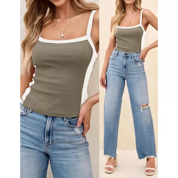 ZESICA Sleeveless Tops for Women Summer Spaghetti Straps Crop Tank Top Ribbed Knit T Shirts Slim Fit Camisole 2024 FashionGrey