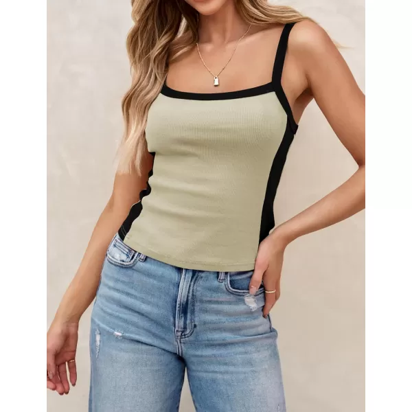 ZESICA Sleeveless Tops for Women Summer Spaghetti Straps Crop Tank Top Ribbed Knit T Shirts Slim Fit Camisole 2024 FashionSand