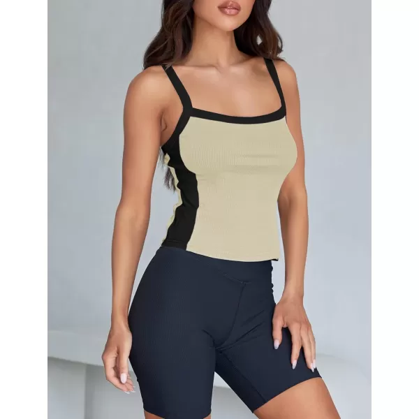 ZESICA Sleeveless Tops for Women Summer Spaghetti Straps Crop Tank Top Ribbed Knit T Shirts Slim Fit Camisole 2024 FashionSand