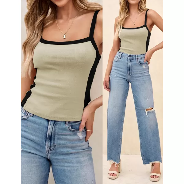 ZESICA Sleeveless Tops for Women Summer Spaghetti Straps Crop Tank Top Ribbed Knit T Shirts Slim Fit Camisole 2024 FashionSand