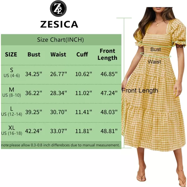 ZESICA Womens 2024 Bohemian Summer Plaid Square Neck Puff Sleeve Ruffle Flowy Beach Midi DressGinger