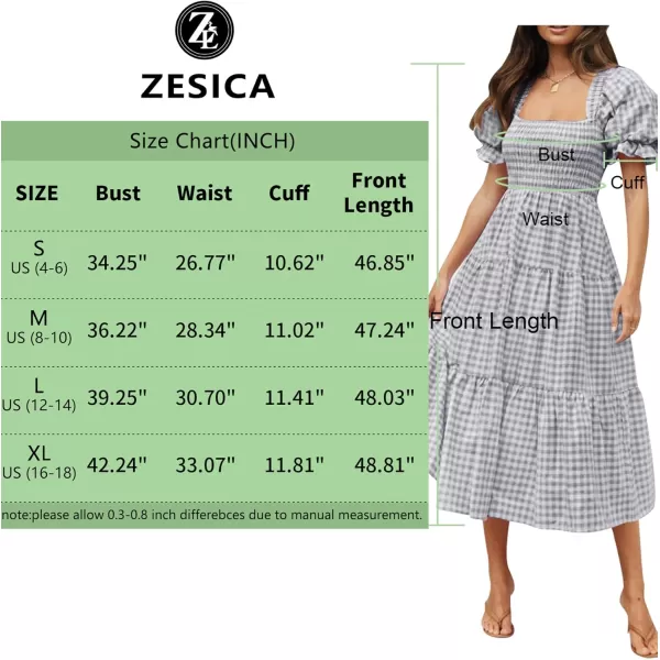 ZESICA Womens 2024 Bohemian Summer Plaid Square Neck Puff Sleeve Ruffle Flowy Beach Midi DressGrey