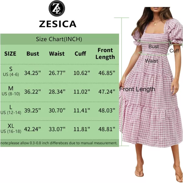 ZESICA Womens 2024 Bohemian Summer Plaid Square Neck Puff Sleeve Ruffle Flowy Beach Midi DressTaro