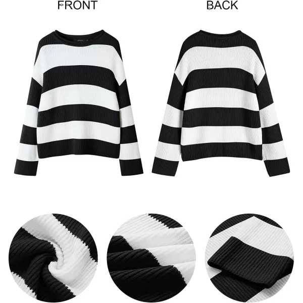 ZESICA Womens 2024 Fall Long Sleeve Crew Neck Striped Color Block Comfy Loose Oversized Knitted Pullover SweaterBlackstriped