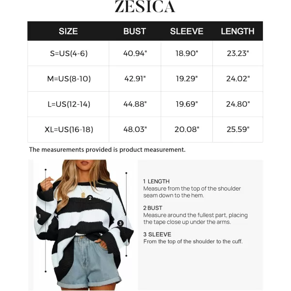 ZESICA Womens 2024 Fall Long Sleeve Crew Neck Striped Color Block Comfy Loose Oversized Knitted Pullover SweaterBlackstriped