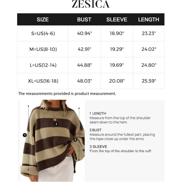 ZESICA Womens 2024 Fall Long Sleeve Crew Neck Striped Color Block Comfy Loose Oversized Knitted Pullover SweaterBrown