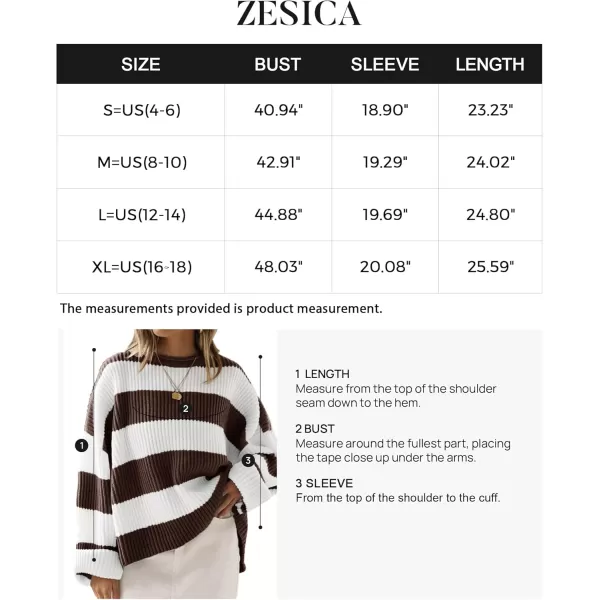 ZESICA Womens 2024 Fall Long Sleeve Crew Neck Striped Color Block Comfy Loose Oversized Knitted Pullover SweaterCoffee