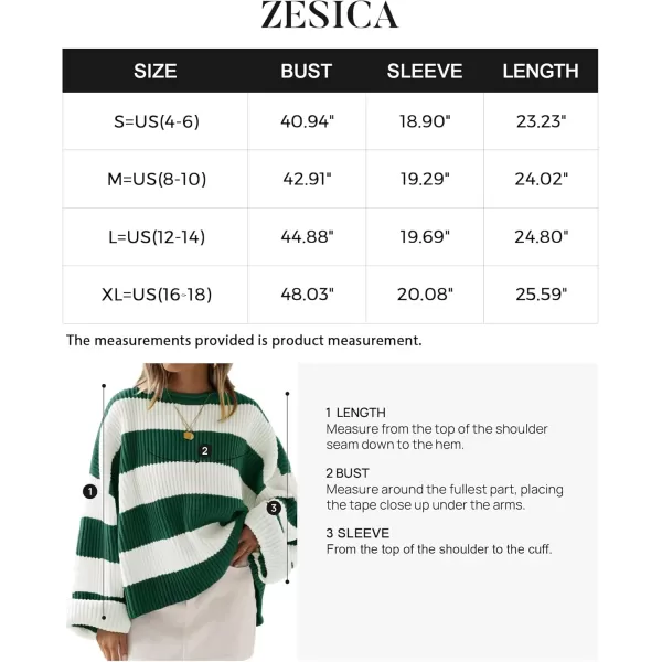 ZESICA Womens 2024 Fall Long Sleeve Crew Neck Striped Color Block Comfy Loose Oversized Knitted Pullover SweaterForestgreen