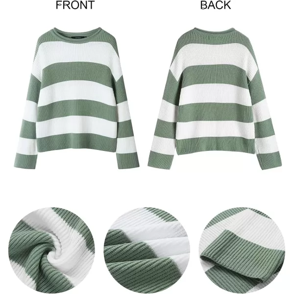 ZESICA Womens 2024 Fall Long Sleeve Crew Neck Striped Color Block Comfy Loose Oversized Knitted Pullover SweaterGreen