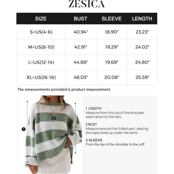 ZESICA Womens 2024 Fall Long Sleeve Crew Neck Striped Color Block Comfy Loose Oversized Knitted Pullover SweaterGreen
