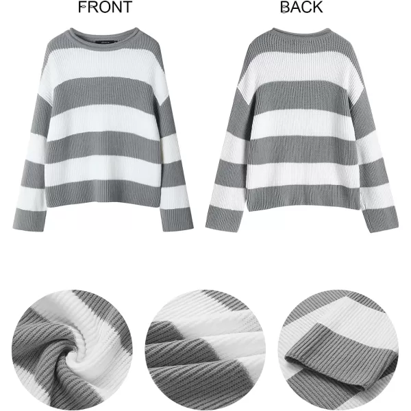 ZESICA Womens 2024 Fall Long Sleeve Crew Neck Striped Color Block Comfy Loose Oversized Knitted Pullover SweaterGrey