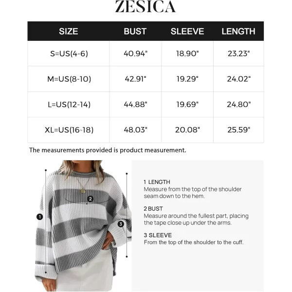 ZESICA Womens 2024 Fall Long Sleeve Crew Neck Striped Color Block Comfy Loose Oversized Knitted Pullover SweaterGrey