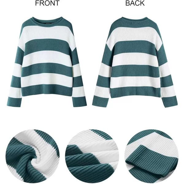 ZESICA Womens 2024 Fall Long Sleeve Crew Neck Striped Color Block Comfy Loose Oversized Knitted Pullover SweaterGreygreen