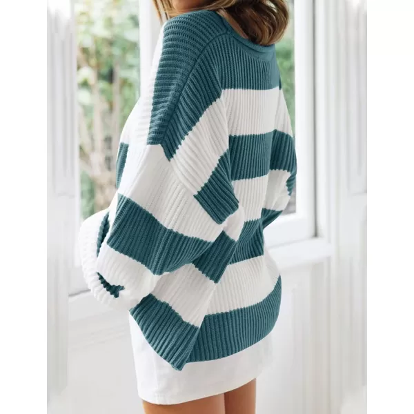 ZESICA Womens 2024 Fall Long Sleeve Crew Neck Striped Color Block Comfy Loose Oversized Knitted Pullover SweaterGreygreen