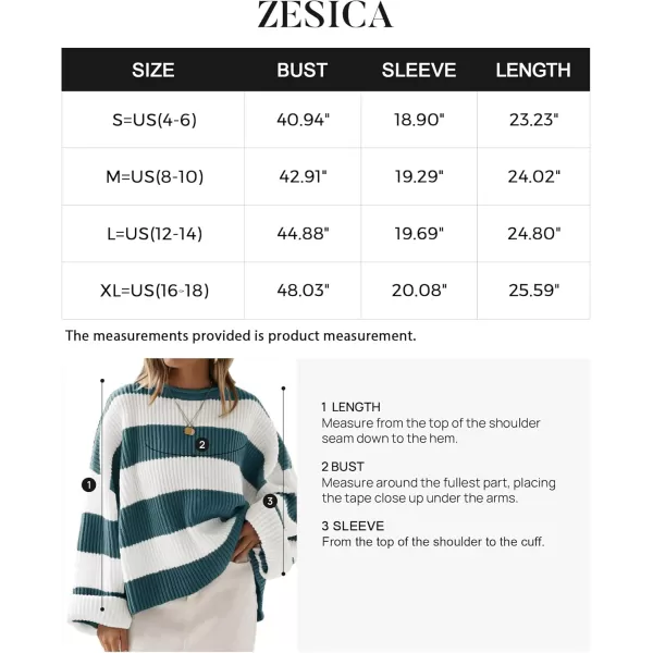 ZESICA Womens 2024 Fall Long Sleeve Crew Neck Striped Color Block Comfy Loose Oversized Knitted Pullover SweaterGreygreen