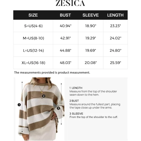 ZESICA Womens 2024 Fall Long Sleeve Crew Neck Striped Color Block Comfy Loose Oversized Knitted Pullover SweaterLightkhaki