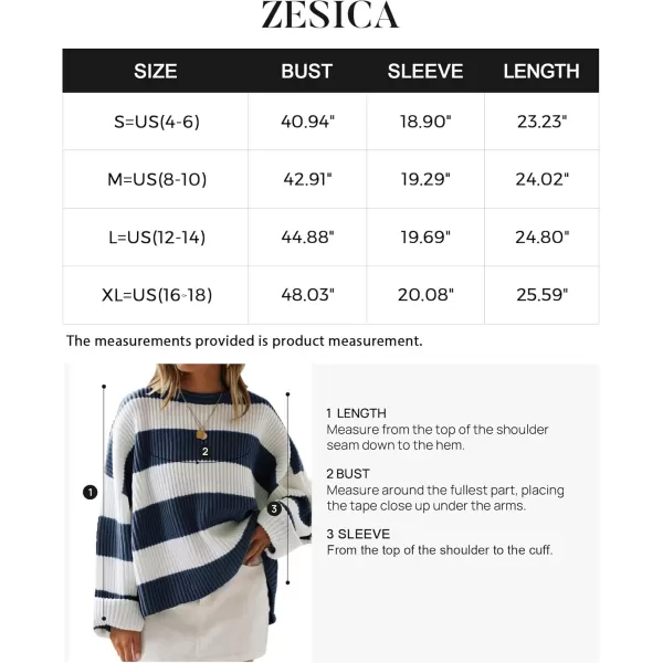 ZESICA Womens 2024 Fall Long Sleeve Crew Neck Striped Color Block Comfy Loose Oversized Knitted Pullover SweaterNavy
