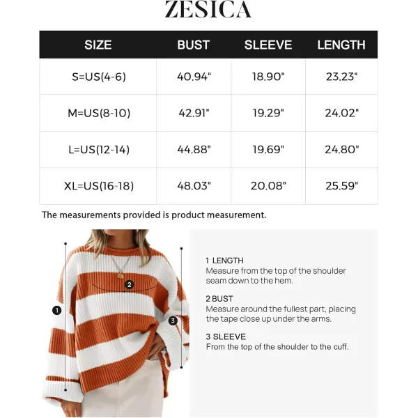ZESICA Womens 2024 Fall Long Sleeve Crew Neck Striped Color Block Comfy Loose Oversized Knitted Pullover SweaterOrange