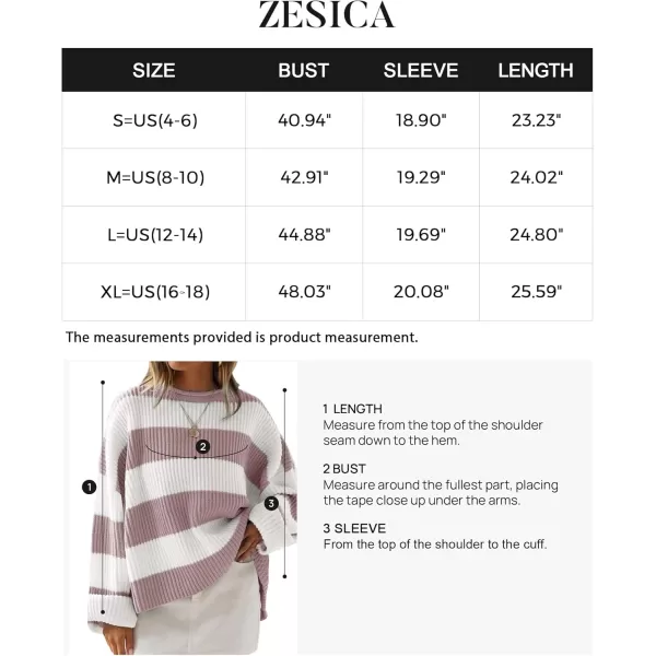 ZESICA Womens 2024 Fall Long Sleeve Crew Neck Striped Color Block Comfy Loose Oversized Knitted Pullover SweaterPink