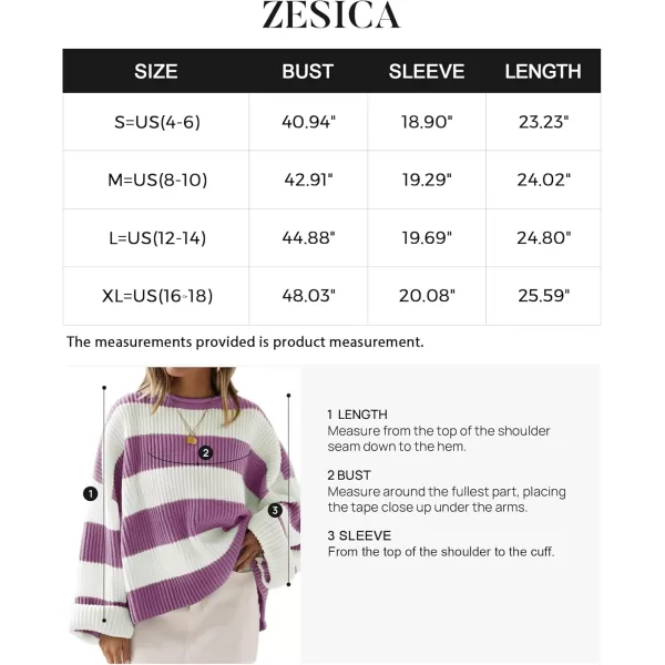 ZESICA Womens 2024 Fall Long Sleeve Crew Neck Striped Color Block Comfy Loose Oversized Knitted Pullover SweaterPurple
