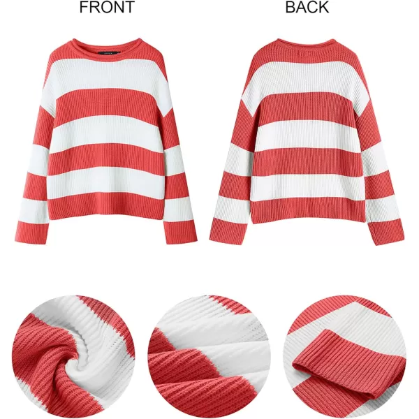 ZESICA Womens 2024 Fall Long Sleeve Crew Neck Striped Color Block Comfy Loose Oversized Knitted Pullover SweaterWatermelon