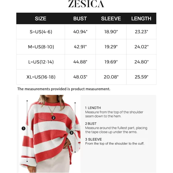 ZESICA Womens 2024 Fall Long Sleeve Crew Neck Striped Color Block Comfy Loose Oversized Knitted Pullover SweaterWatermelon