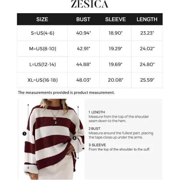ZESICA Womens 2024 Fall Long Sleeve Crew Neck Striped Color Block Comfy Loose Oversized Knitted Pullover SweaterWine