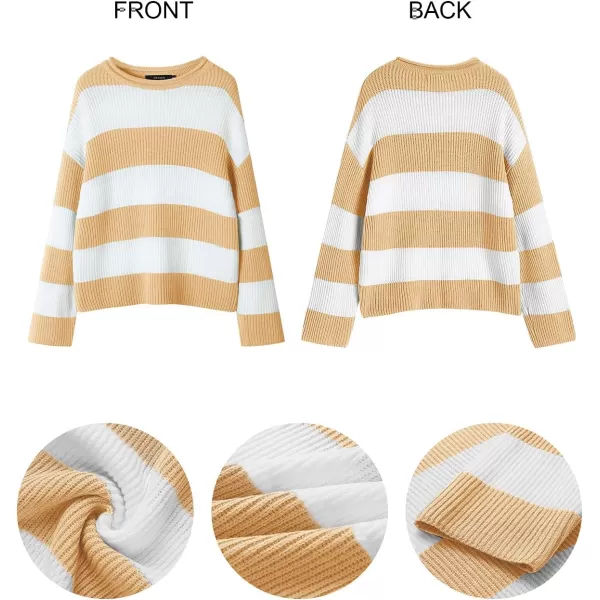 ZESICA Womens 2024 Fall Long Sleeve Crew Neck Striped Color Block Comfy Loose Oversized Knitted Pullover SweaterYellow
