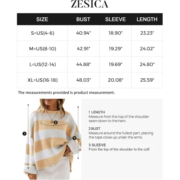 ZESICA Womens 2024 Fall Long Sleeve Crew Neck Striped Color Block Comfy Loose Oversized Knitted Pullover SweaterYellow