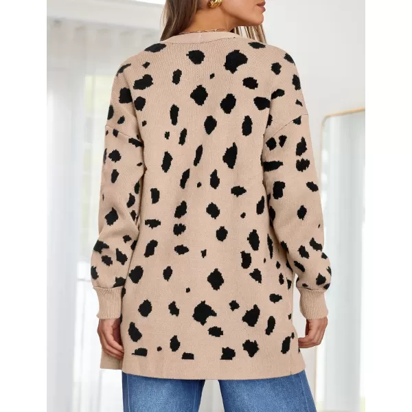 ZESICA Womens 2024 Fall Winter Long Sleeves Open Front Leopard Print Knitted Sweater Cardigan Coat OutwearA Beige