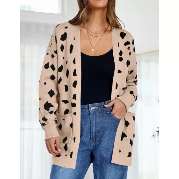 ZESICA Womens 2024 Fall Winter Long Sleeves Open Front Leopard Print Knitted Sweater Cardigan Coat OutwearA Beige