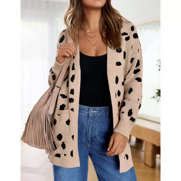 ZESICA Womens 2024 Fall Winter Long Sleeves Open Front Leopard Print Knitted Sweater Cardigan Coat OutwearA Beige