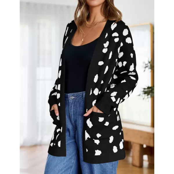 ZESICA Womens 2024 Fall Winter Long Sleeves Open Front Leopard Print Knitted Sweater Cardigan Coat OutwearA Black
