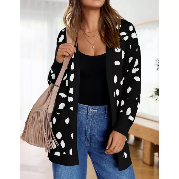 ZESICA Womens 2024 Fall Winter Long Sleeves Open Front Leopard Print Knitted Sweater Cardigan Coat OutwearA Black