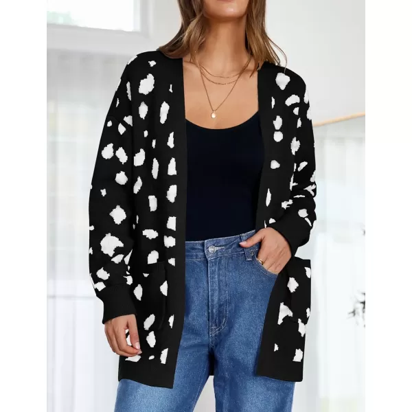 ZESICA Womens 2024 Fall Winter Long Sleeves Open Front Leopard Print Knitted Sweater Cardigan Coat OutwearA Black