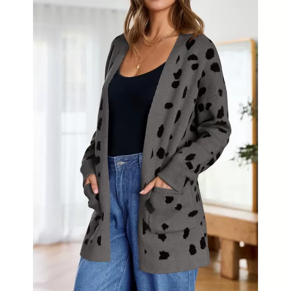 ZESICA Womens 2024 Fall Winter Long Sleeves Open Front Leopard Print Knitted Sweater Cardigan Coat OutwearA Dark Grey