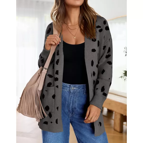 ZESICA Womens 2024 Fall Winter Long Sleeves Open Front Leopard Print Knitted Sweater Cardigan Coat OutwearA Dark Grey
