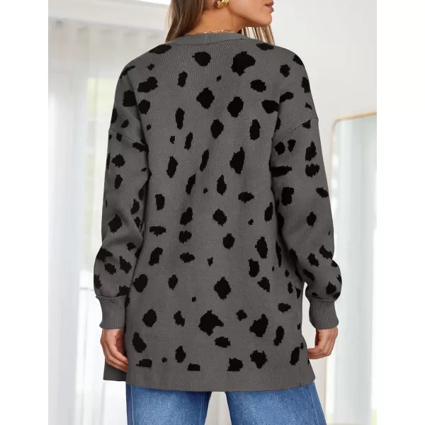ZESICA Womens 2024 Fall Winter Long Sleeves Open Front Leopard Print Knitted Sweater Cardigan Coat OutwearA Dark Grey