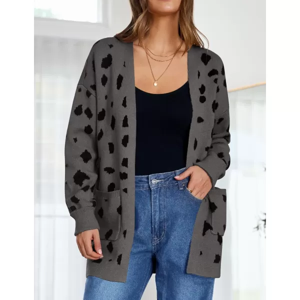 ZESICA Womens 2024 Fall Winter Long Sleeves Open Front Leopard Print Knitted Sweater Cardigan Coat OutwearA Dark Grey