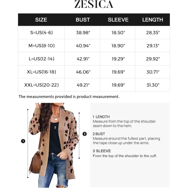 ZESICA Womens 2024 Fall Winter Long Sleeves Open Front Leopard Print Knitted Sweater Cardigan Coat OutwearA Khaki
