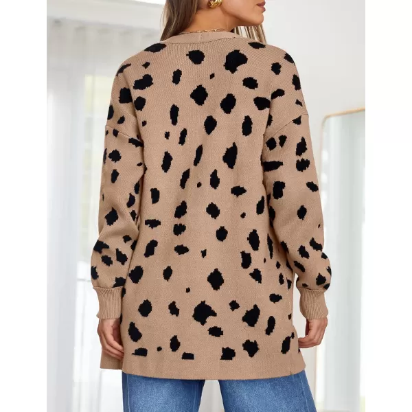 ZESICA Womens 2024 Fall Winter Long Sleeves Open Front Leopard Print Knitted Sweater Cardigan Coat OutwearA Khaki