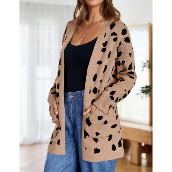 ZESICA Womens 2024 Fall Winter Long Sleeves Open Front Leopard Print Knitted Sweater Cardigan Coat OutwearA Khaki