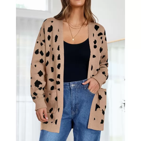 ZESICA Womens 2024 Fall Winter Long Sleeves Open Front Leopard Print Knitted Sweater Cardigan Coat OutwearA Khaki