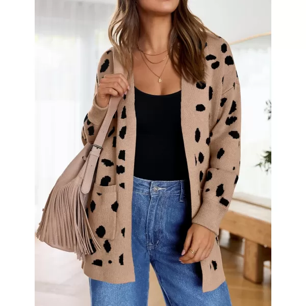 ZESICA Womens 2024 Fall Winter Long Sleeves Open Front Leopard Print Knitted Sweater Cardigan Coat OutwearA Khaki